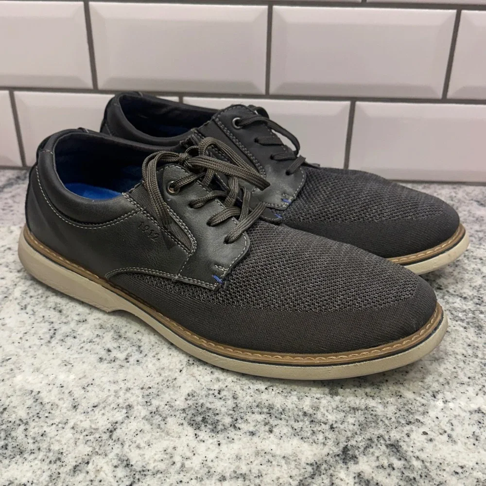 Nunn Bush Mens 84964 062 10 1/2 W Gray Textile Leather Oxford‎ Comfort Shoes